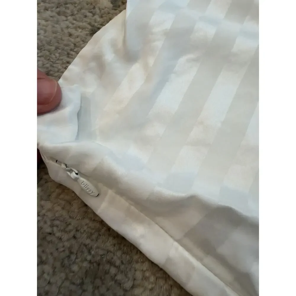 Blissy 22 Momme White Stripe Standard Silk Pillowcase Zipper Closure NIB